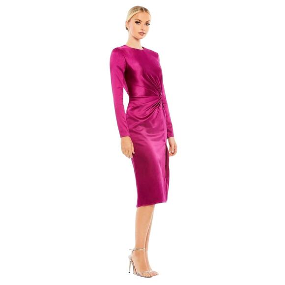 Mac Duggal Ieena 26675 Magenta Long Sleeve Satin Sheath Dress Size 10 $358 - Picture 5 of 9